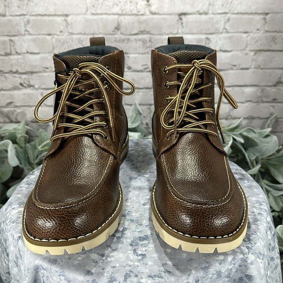 Sonoma Ethann Cognac Faux Leather Lace-Up Fashion Stitch Boots Men’s 8M🌟NWT🌟 - Picture 2 of 13